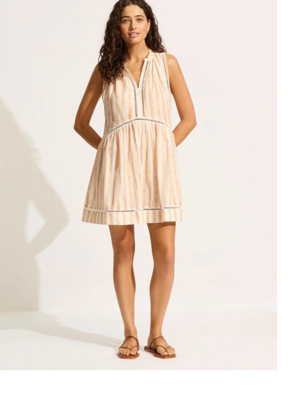Anthropologie Seafolly Ladder Dress Peach and White Striped